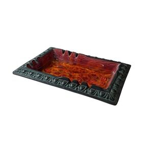 Vintage MCM‎ California Original Numbered Groovy Lava Orange & Black Ashtray USA